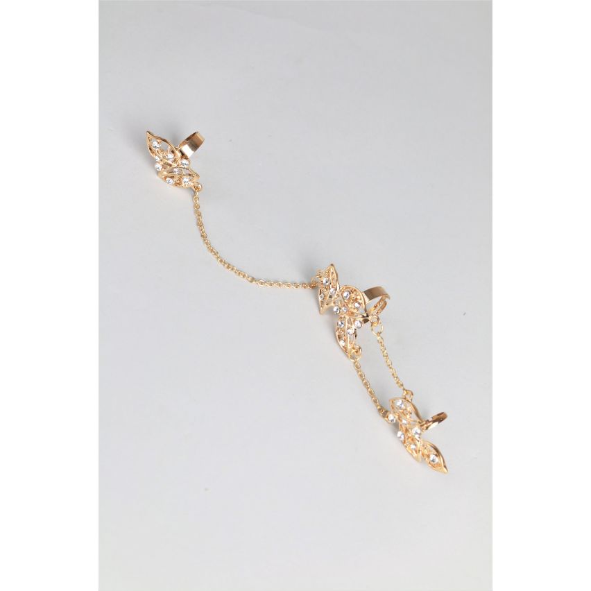 Lovemystyle Gold And Silver Ring Chain With Leaf Design