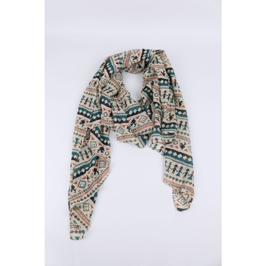 Lovemystyle Beige Scarf With Multi Colour Aztec Print