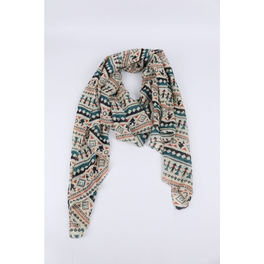 Lovemystyle Beige Scarf med flerfärgat Aztec Print