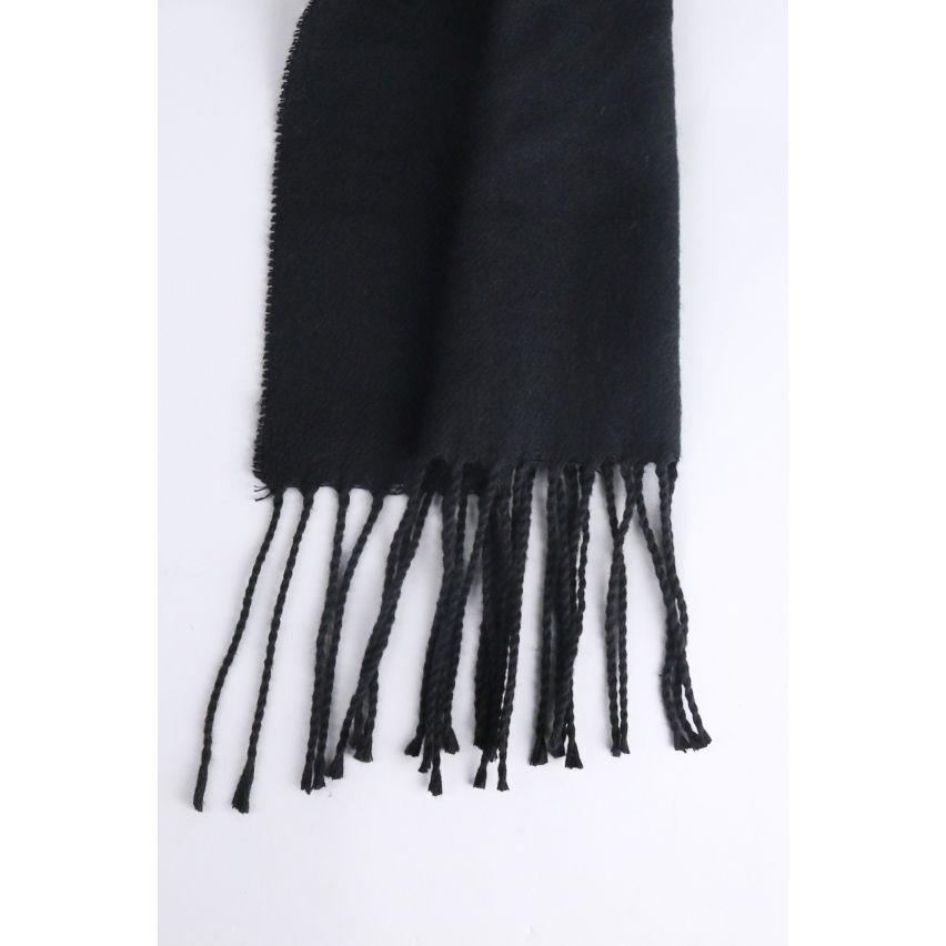 Lovemystyle Black Wool Scarf With Fringe Detail