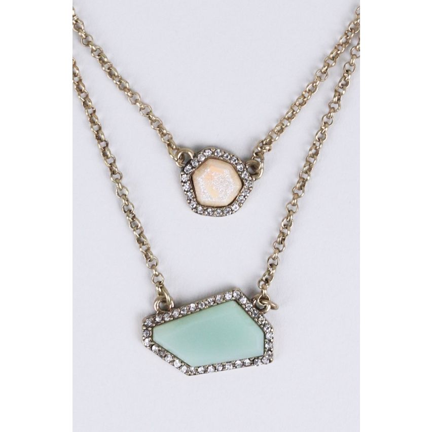 Lovemystyle Pastel steen en Diamante Ring en ketting Set