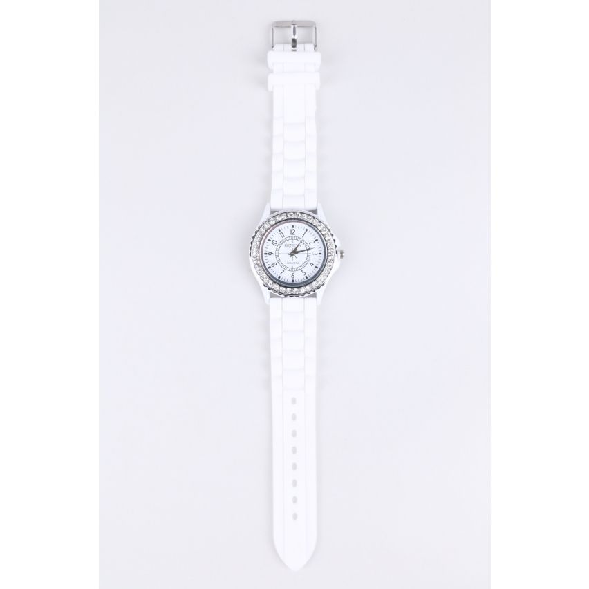 Lovemystyle White Watch With Diamante Detail