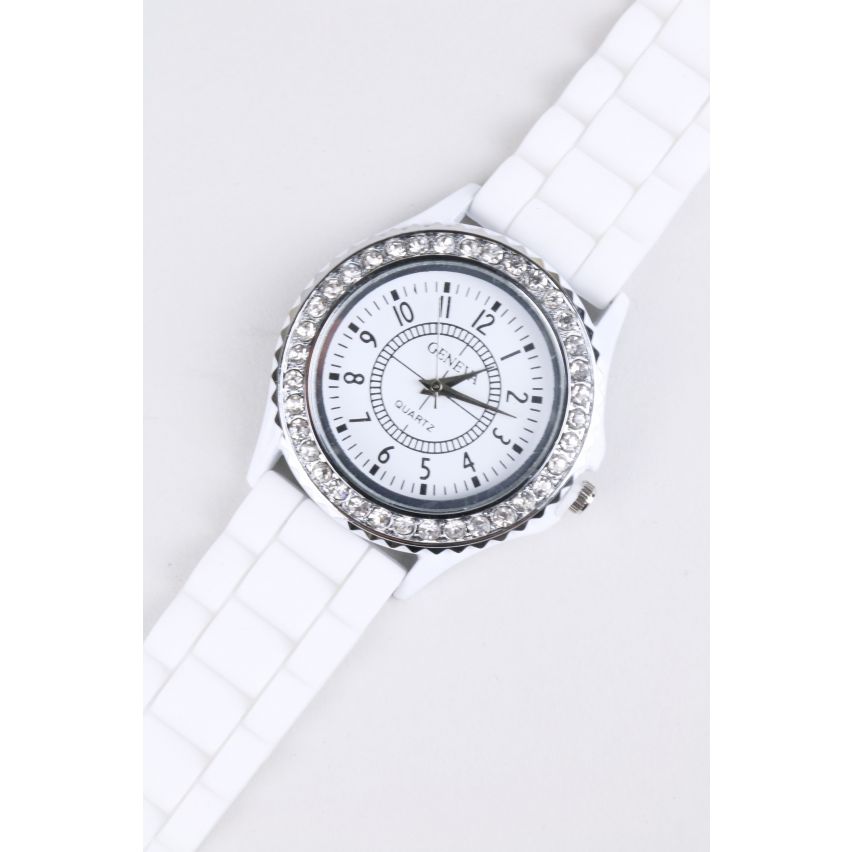 Lovemystyle White Watch With Diamante Detail