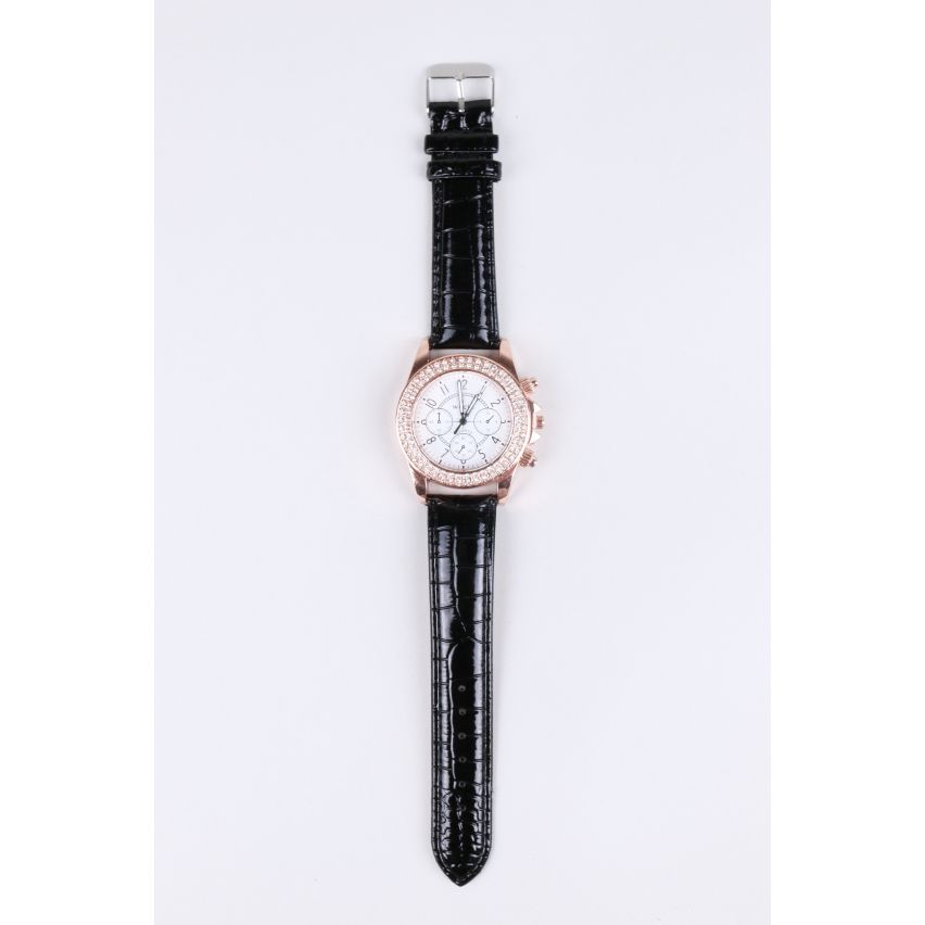 Lovemystyle negro y reloj de oro rosa con detalle de Diamante