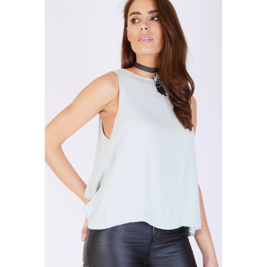 Freitag Projekt Lavendel grünen Chiffon Weste Top mit geschichteten Rücken