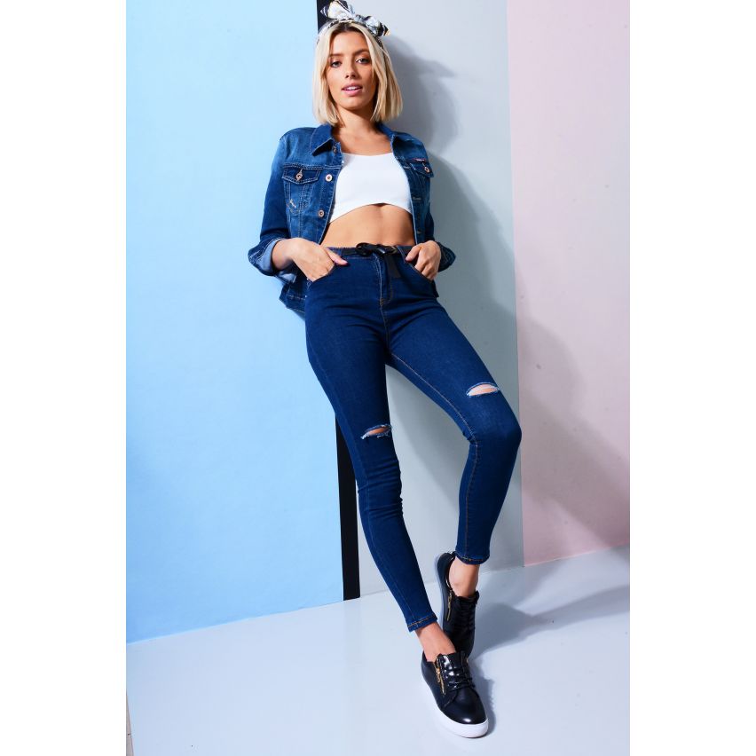 Lovemystyle alta Jean Skinny cintura con Rip