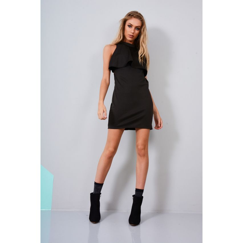 LMS zwart gelaagde Backless jurk met kant knipsels