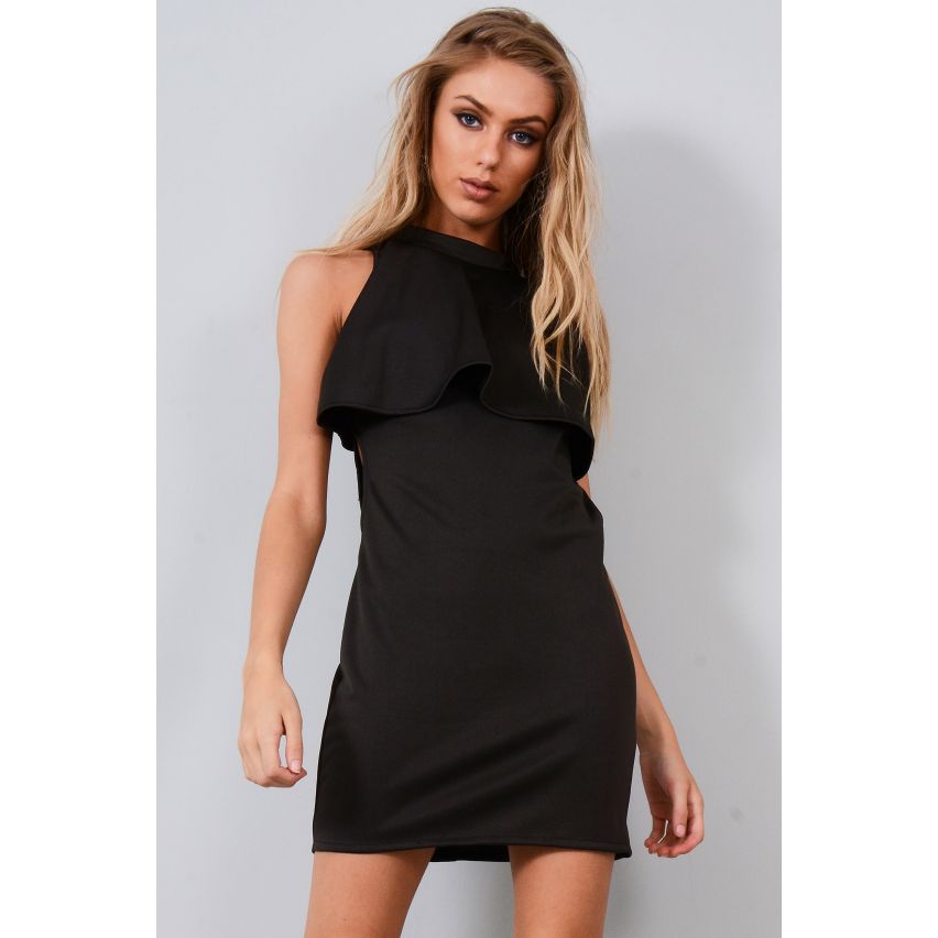 LMS negro capas vestido sin espalda con aberturas laterales