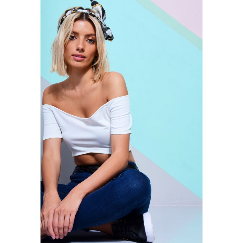 Lovemystyle Basic sur épaule manches courtes Crop dessus en blanc