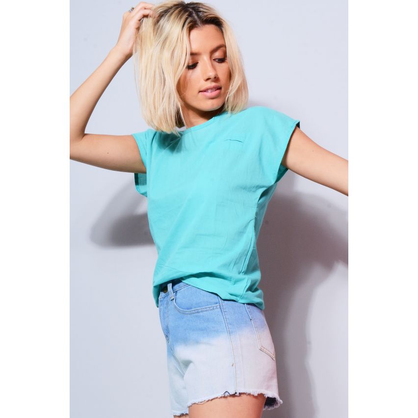 Lovemystyle Loose Fitting Linen Turquoise Top