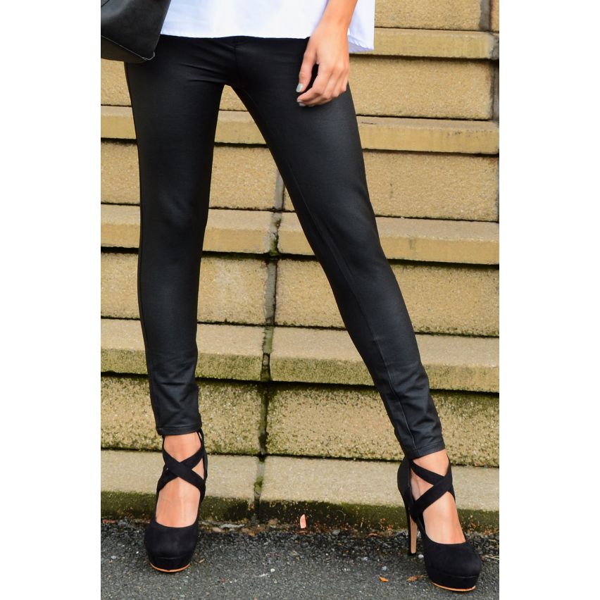 Lovemystyle Black Leather Look Black High Waisted Jeans