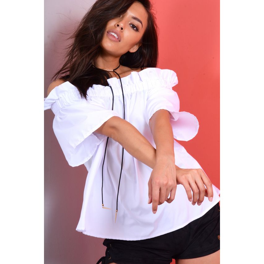 Lovemystyle ab Schulter weiße Rüschen Top mit kurzen Ärmeln