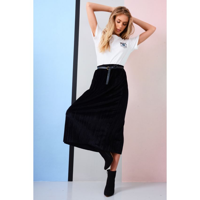 Lovemystyle Pleated Midi Length Skirt In Black