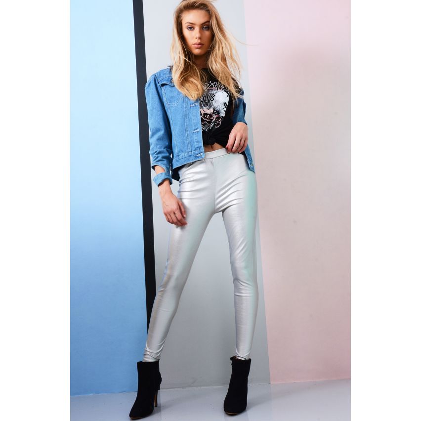Lovemystyle High Waisted Silber dünn Legging