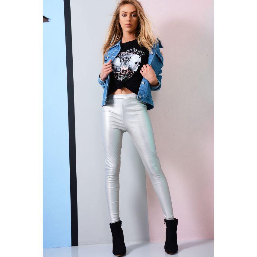 Lovemystyle High Waisted Silber dünn Legging