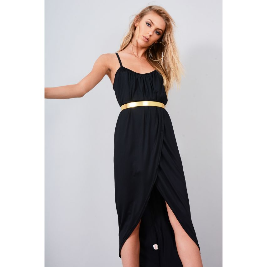 Lovemystyle schwarz lose passen Cami Wickelkleid mit Gold-Gürtel