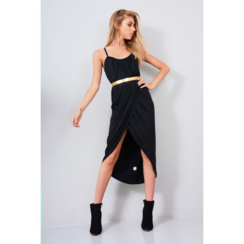 Lovemystyle schwarz lose passen Cami Wickelkleid mit Gold-Gürtel