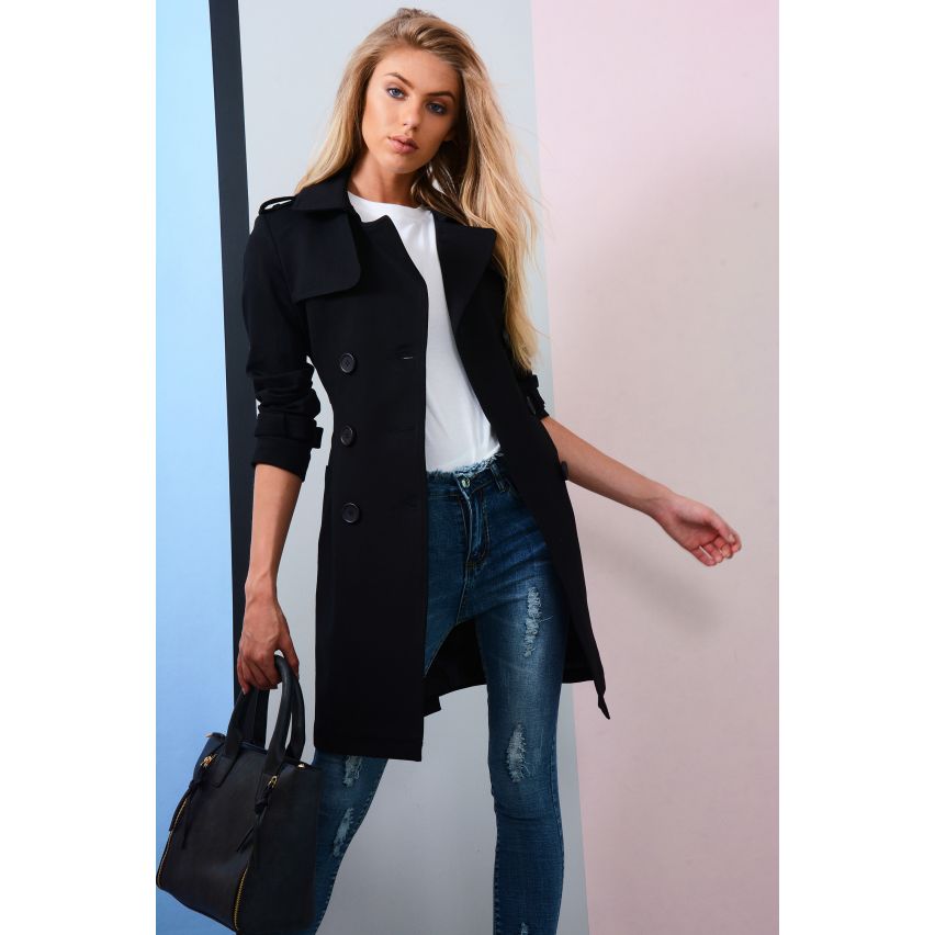 Lovemystyle Black Trench Coat With Double Breasted Buttons