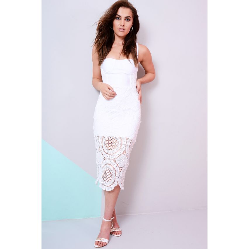 Lovemystyle Crochet Panel Midi Dress In Cream