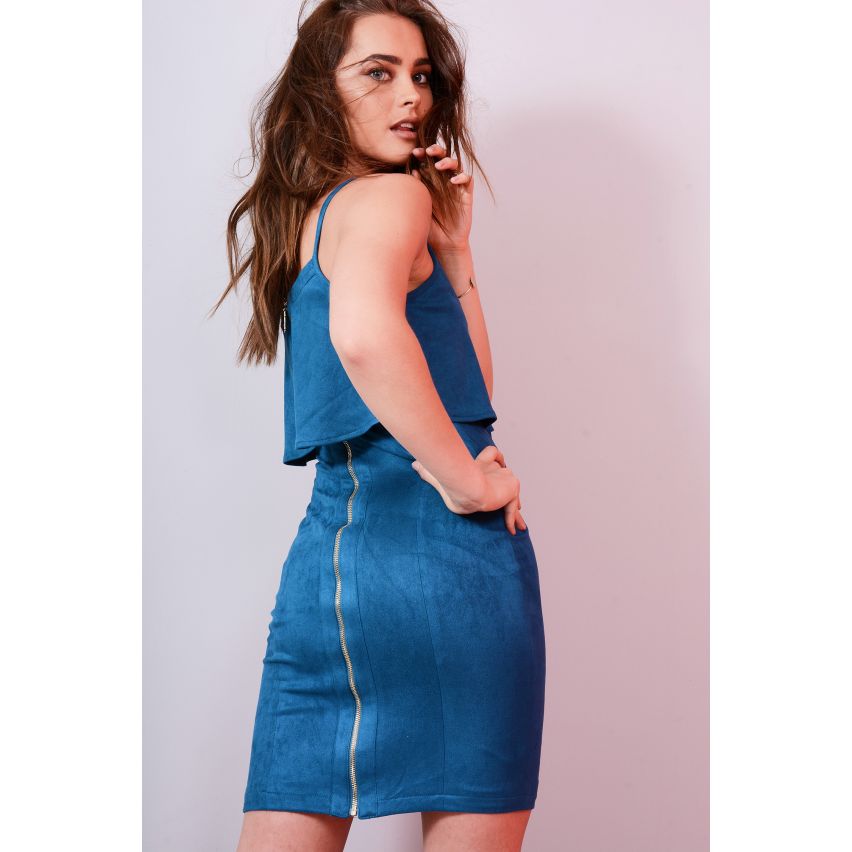 Lovemystyle Blue Faux Suede Dress With Lace-up Detail