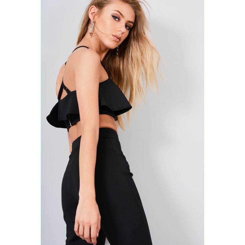 Lovemystyle Co-Ord mit Rüsche Crop Top und Bootleg Hose