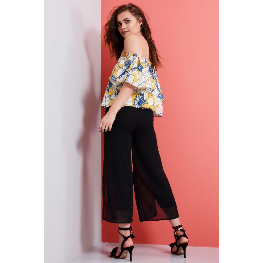 Lovemystyle schwarz hohe Taille Culottes mit Chiffon-Overlay