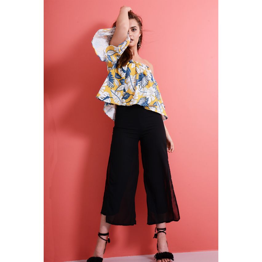 Lovemystyle schwarz hohe Taille Culottes mit Chiffon-Overlay