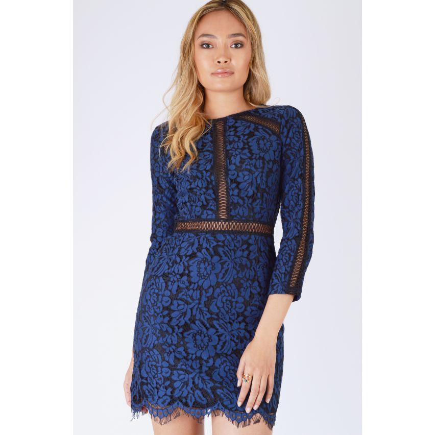 Goldie London Black Bodycon Dress With Navy Blue Lace Overlay