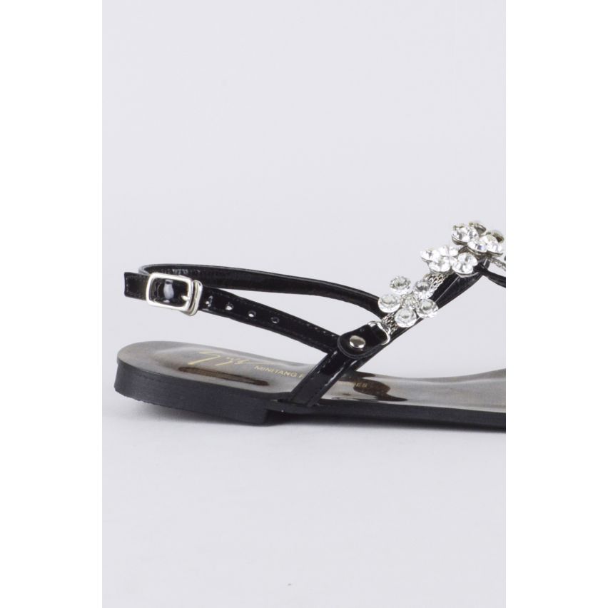 Lovemystyle Black Sandals With Silver Diamante Embellishments