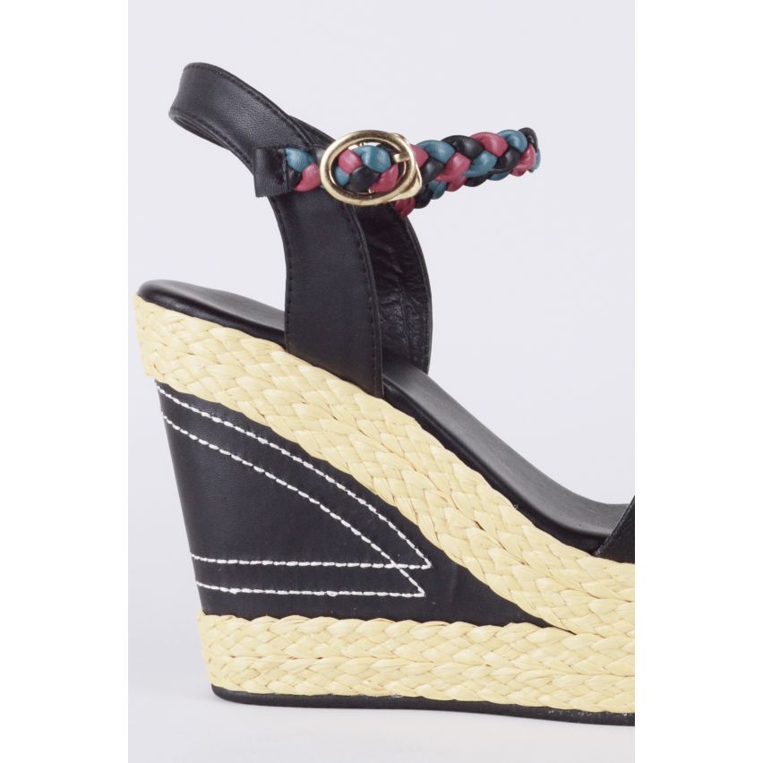 LMS gewebte Heel Wedges In schwarz mit floraler Stickerei
