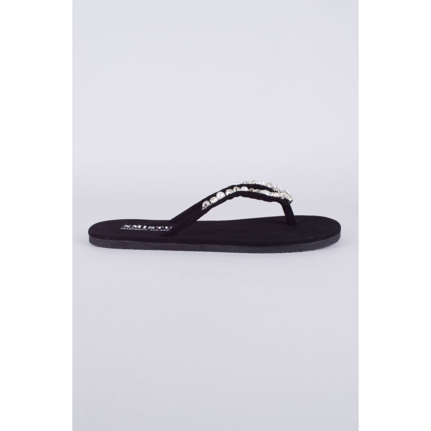 Lovemystyle schwarz Flip Flop Sandalen mit Silber Edelsteine