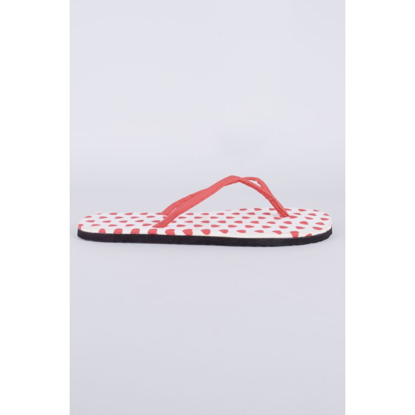 Lovemystyle rouge et blanc tongs avec Polkadots coeur