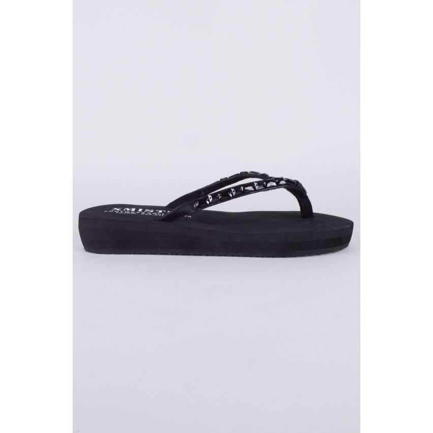 Lovemystyle schwarze Sohle Flip Flop Sandalen mit schwarzen Perlen