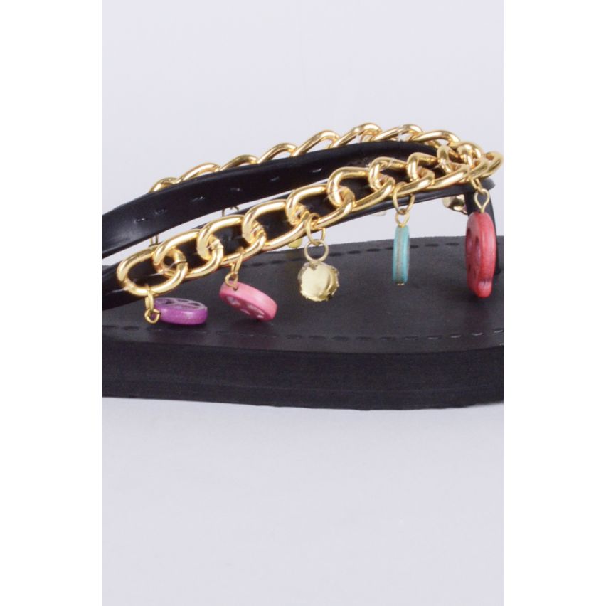 Lovemystyle zwart Flip Flops met gouden ketting en charme riem