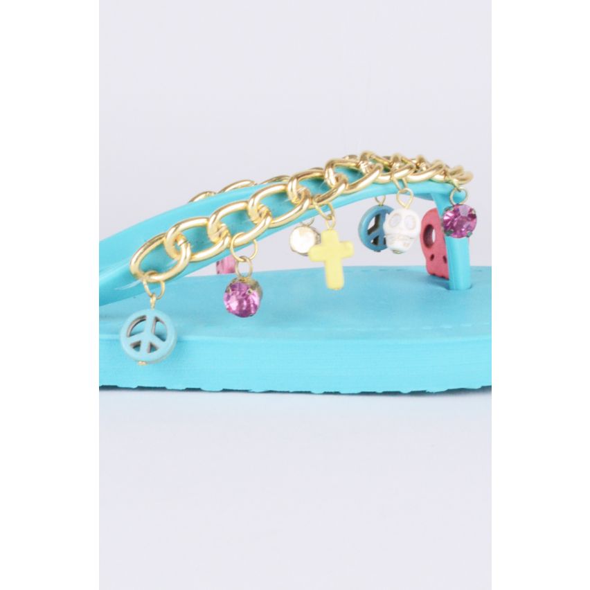 Lovemystyle blau Flip Flops mit Goldkette und Charm Armband