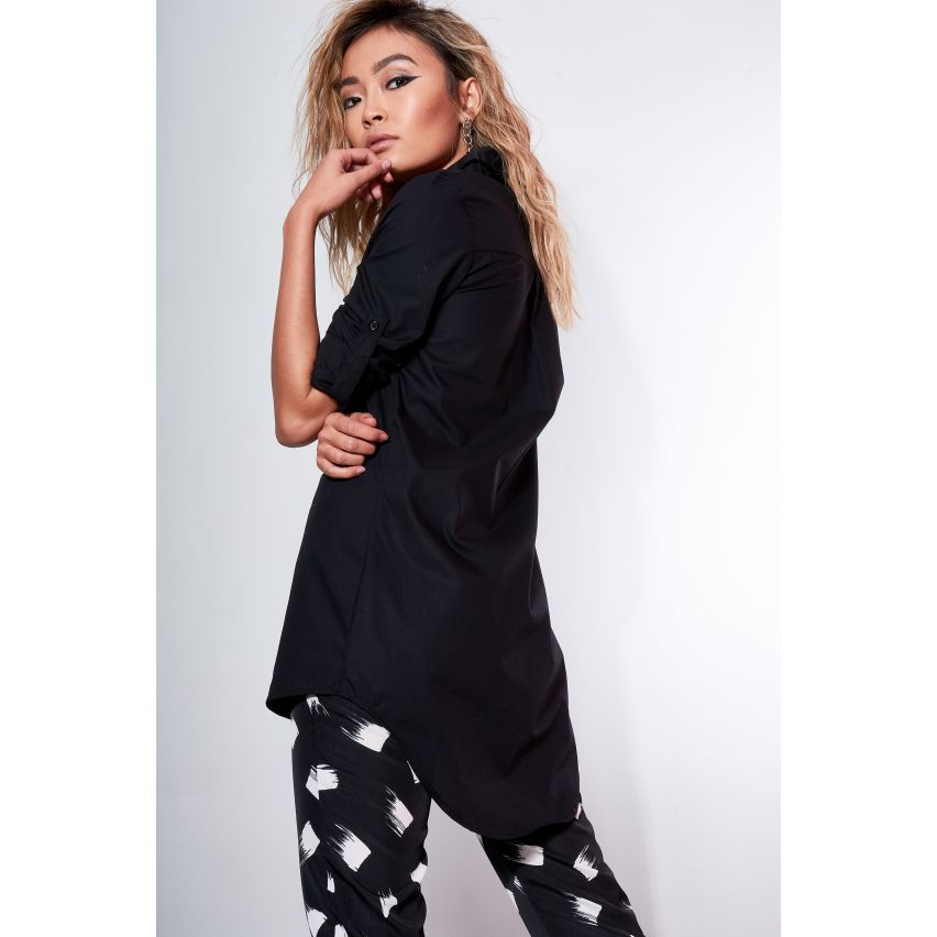 Lovemystyle schwarz Langleinen Drop zurück T-Shirt mit Ärmel