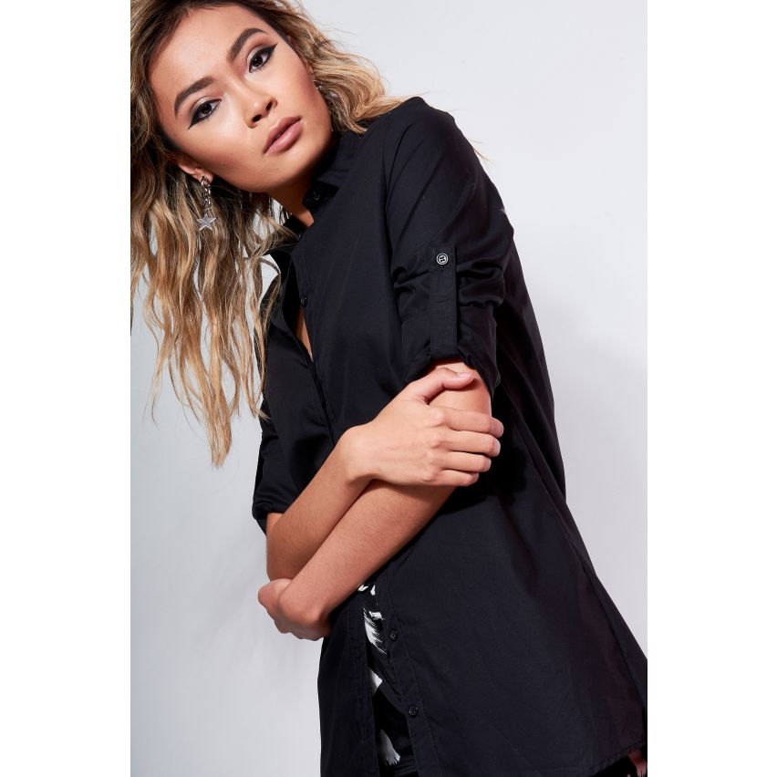 Lovemystyle schwarz Langleinen Drop zurück T-Shirt mit Ärmel
