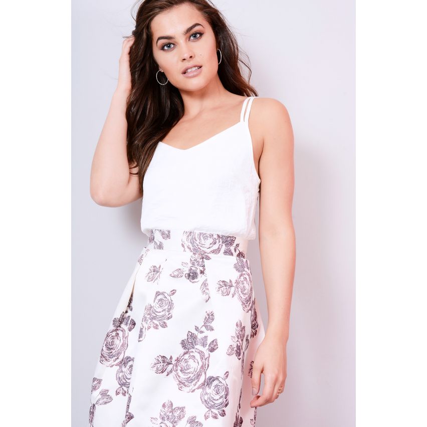 Lovemystyle jupe de Floral Satin Midi complet avec ceinture plissée