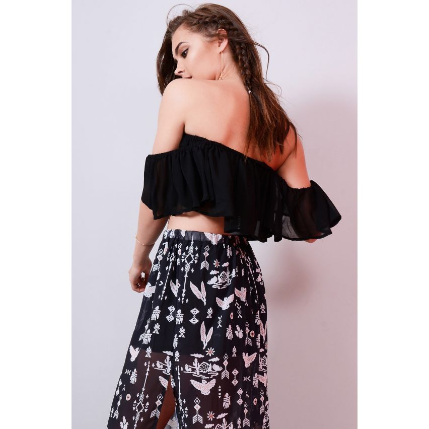 Lovemystyle aus der Schulter Schwarz Chiffon bauchfreies Top