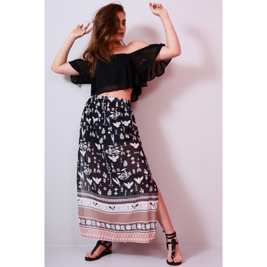 Lovemystyle aus der Schulter Schwarz Chiffon bauchfreies Top