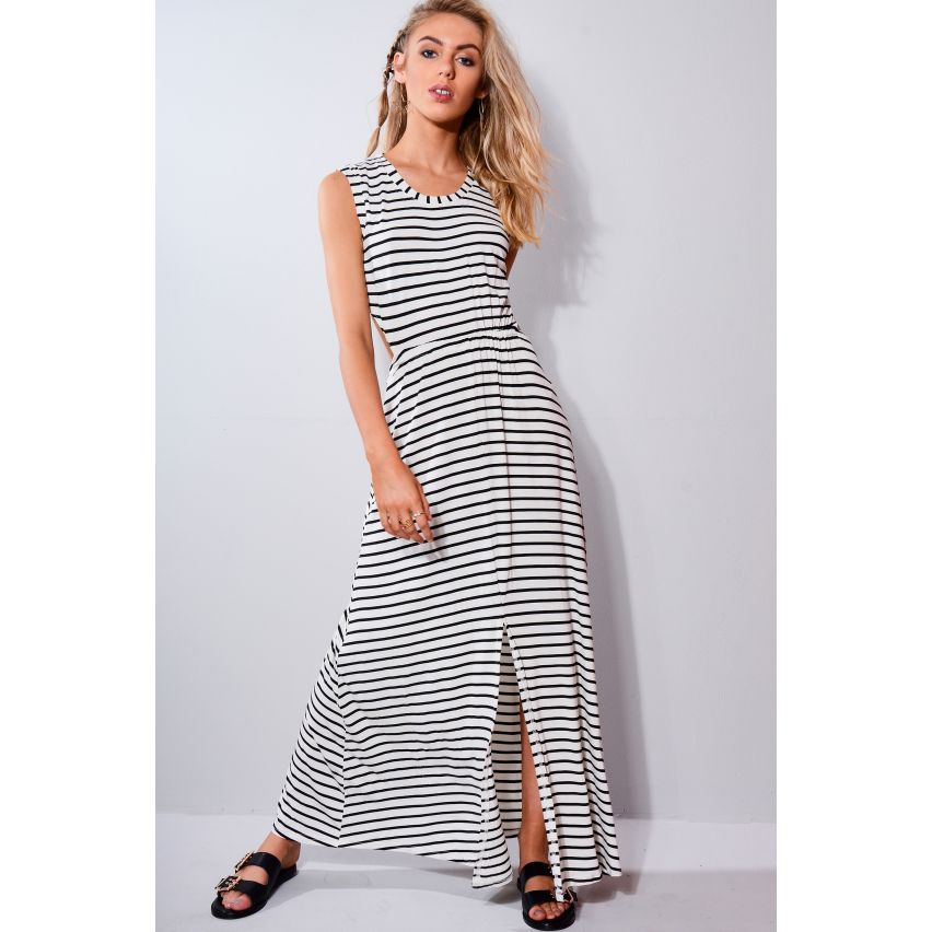 Lovemystyle Black And White Stripe Backless Maxi jurk