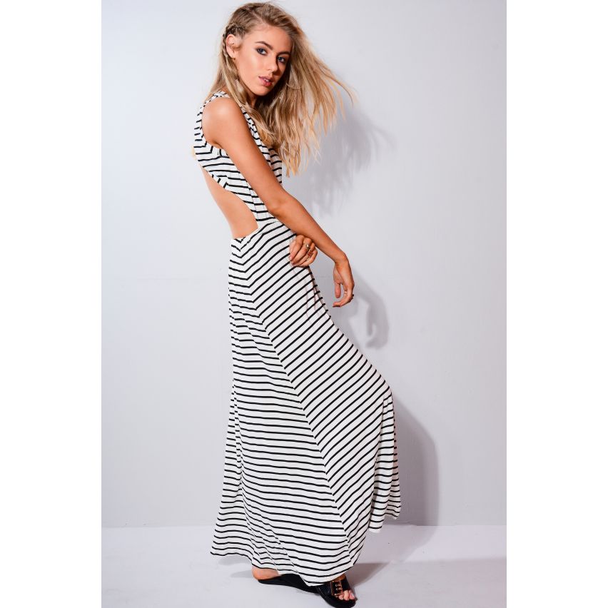 Lovemystyle schwarz und weiß Streifen Rückenfreies Maxi-Kleid