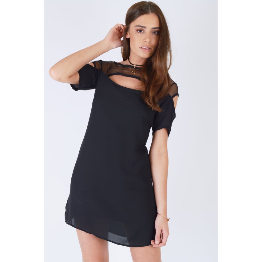 Lovemystyle schwarz Mesh ausgeschnitten kurzen Ärmeln Kleid