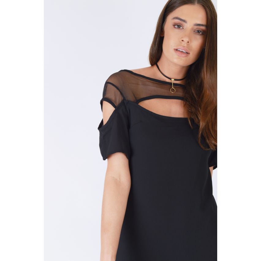 Lovemystyle schwarz Mesh ausgeschnitten kurzen Ärmeln Kleid