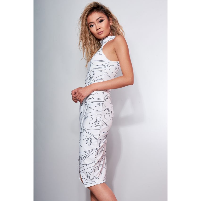 LMS col haut blanc robe avec détails de taille froncée et impression