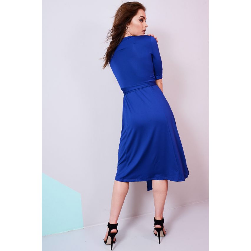 Lovemystyle Royal Blau Maxi-Kleid mit Sprung Hals und Taille Krawatte