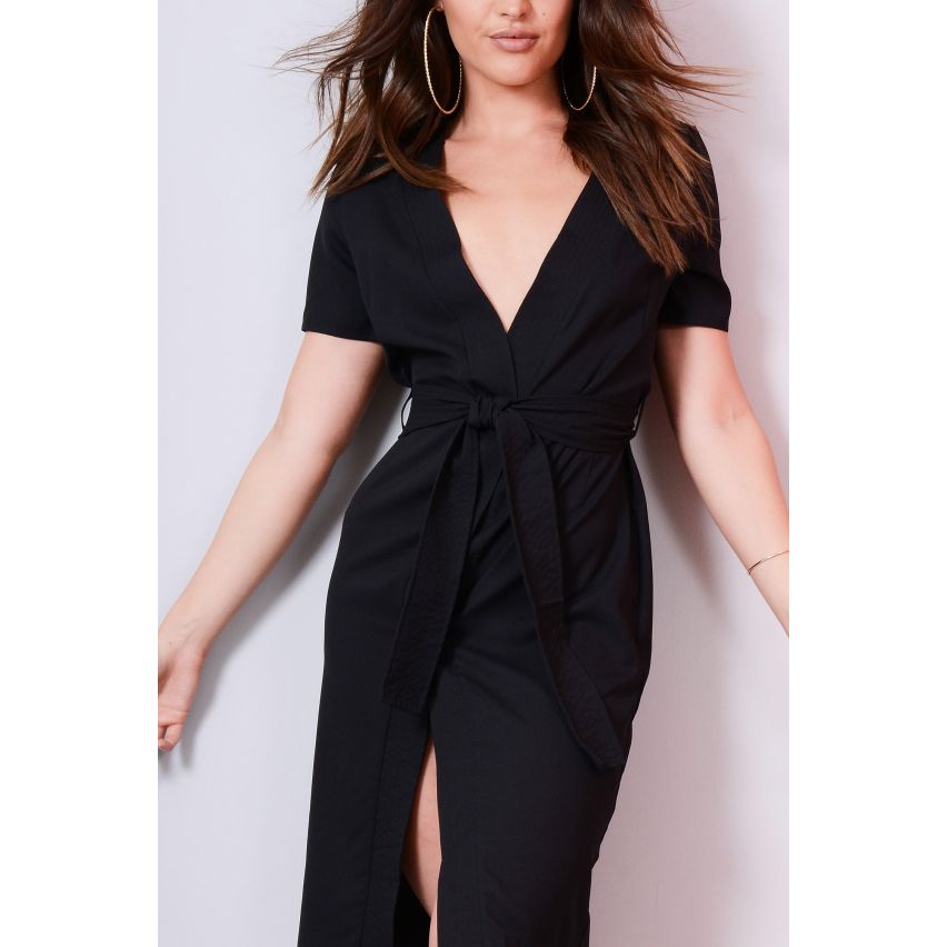 Lovemystyle Black MIDI-Wickelkleid mit Krawatte Gürtel