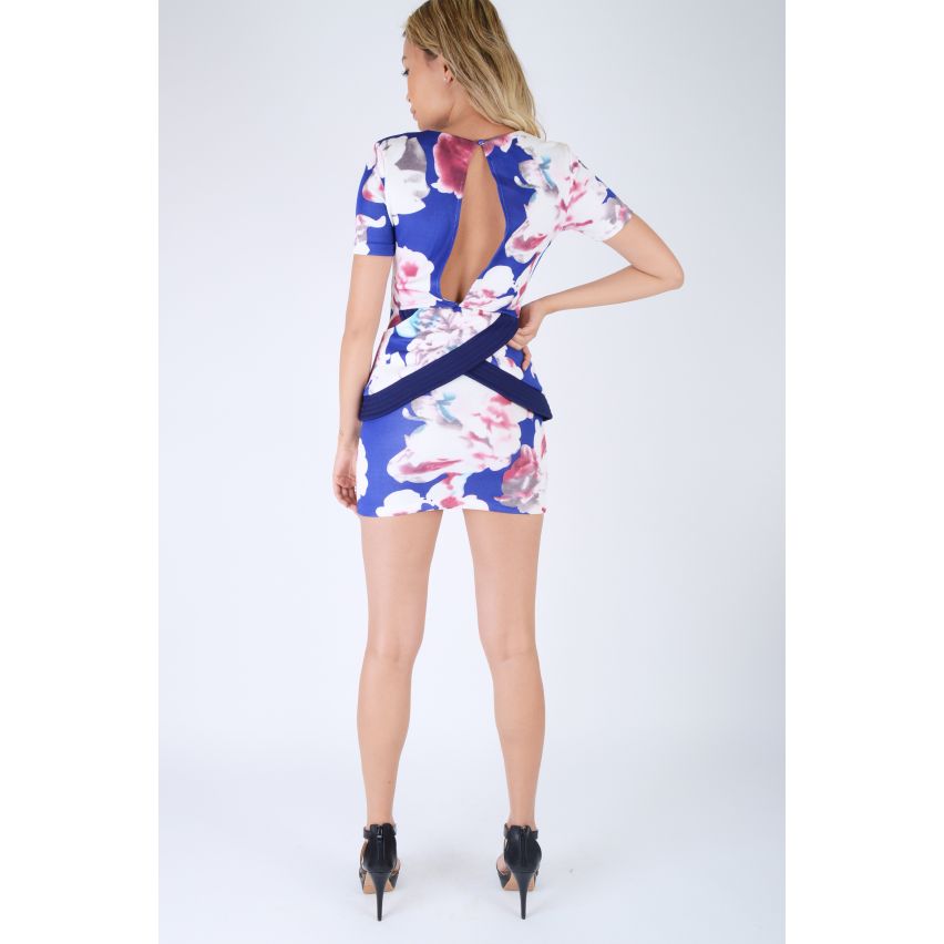 LMS ausgestattet, rosa und blau geblümten Kleid mit Peplum Rock