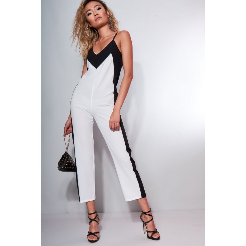 Lovemystyle White Jumpsuit With Thick Black Hemline - SAMPLE