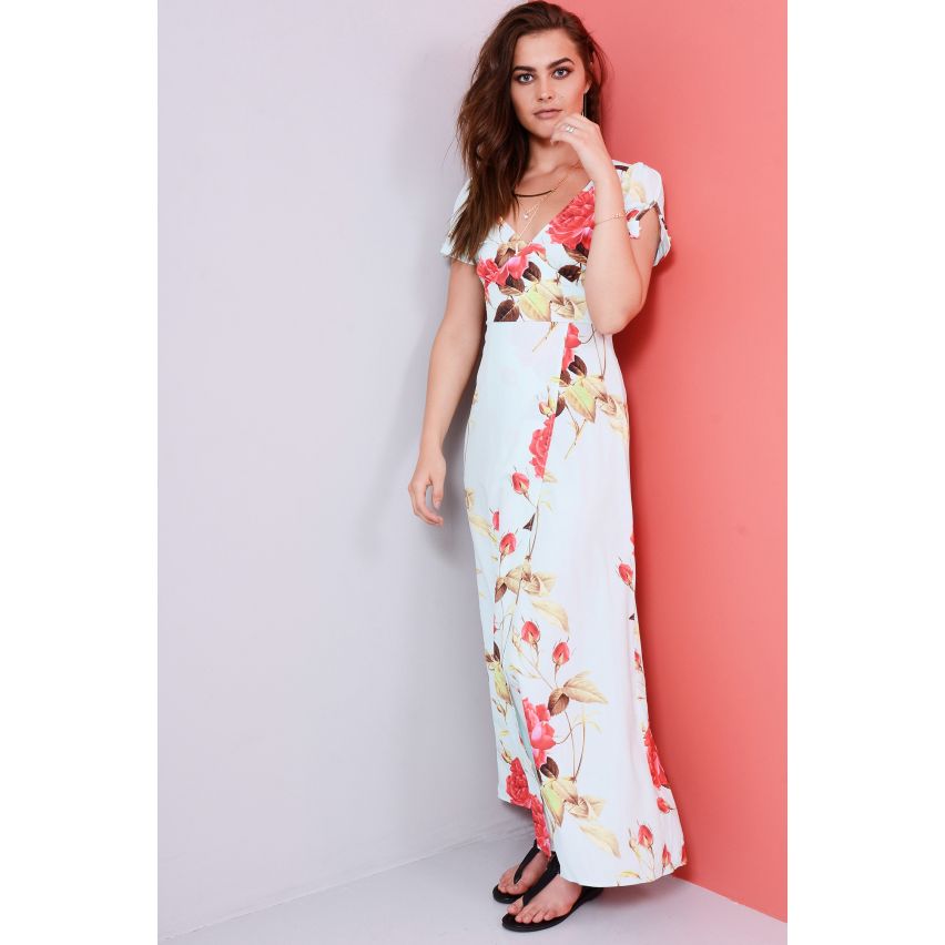Lovemystyle Maxi Dress With Floral Print In Mint Green